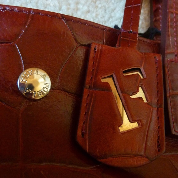 FURLA Mulled Wine Red Croc Embossed Leather D-light Tote Bag - Made in Italy - Picture 10 of 10